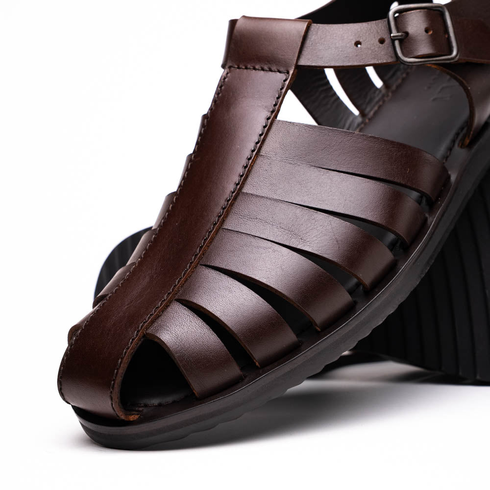 05-110-BRN PESCA Calfskin Strap-On Sandal, Brown