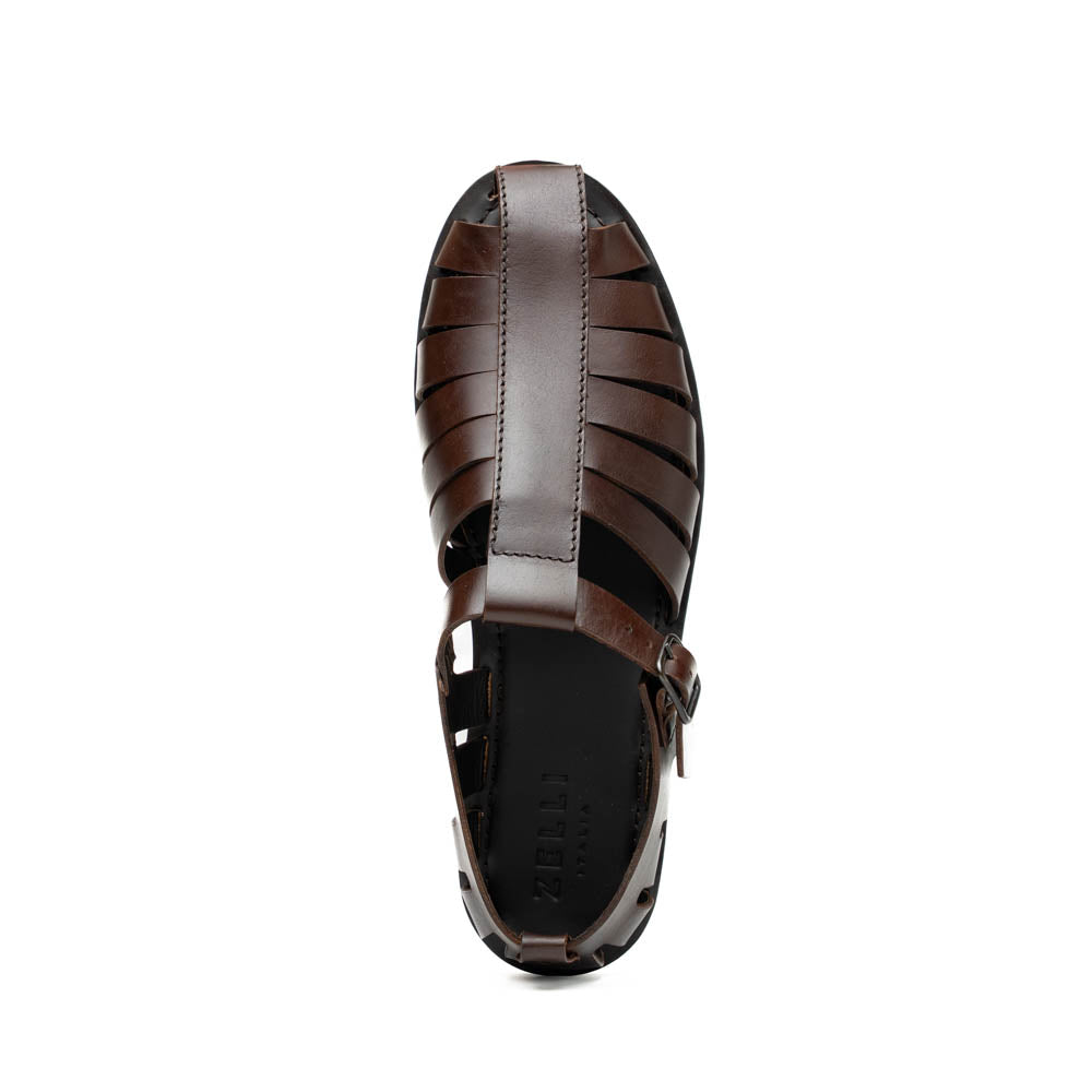 05-110-BRN PESCA Calfskin Strap-On Sandal, Brown